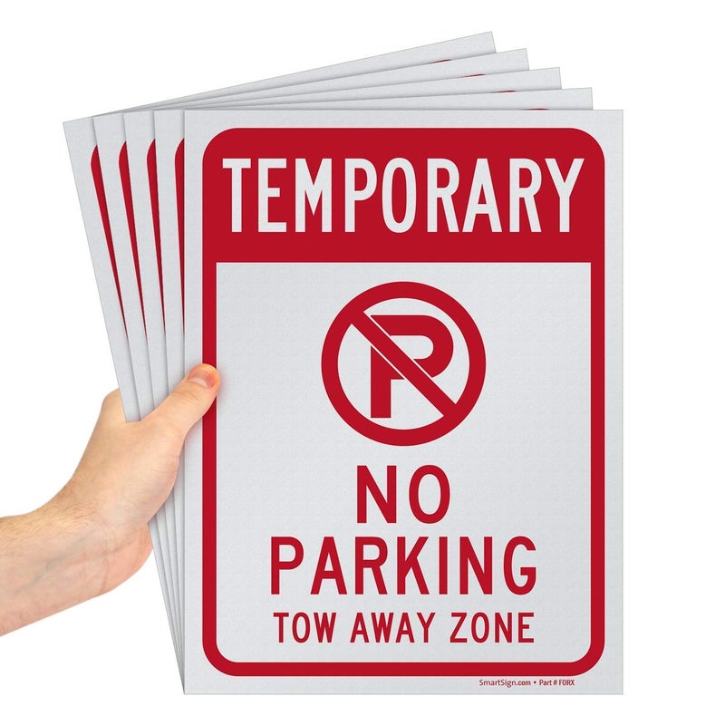 Smartsign â€œTemporary - No Parking, Tow Away Zoneâ€ Sign | 9" x 12" Polystyrene (Pack of 5), Made in USA - Image 1